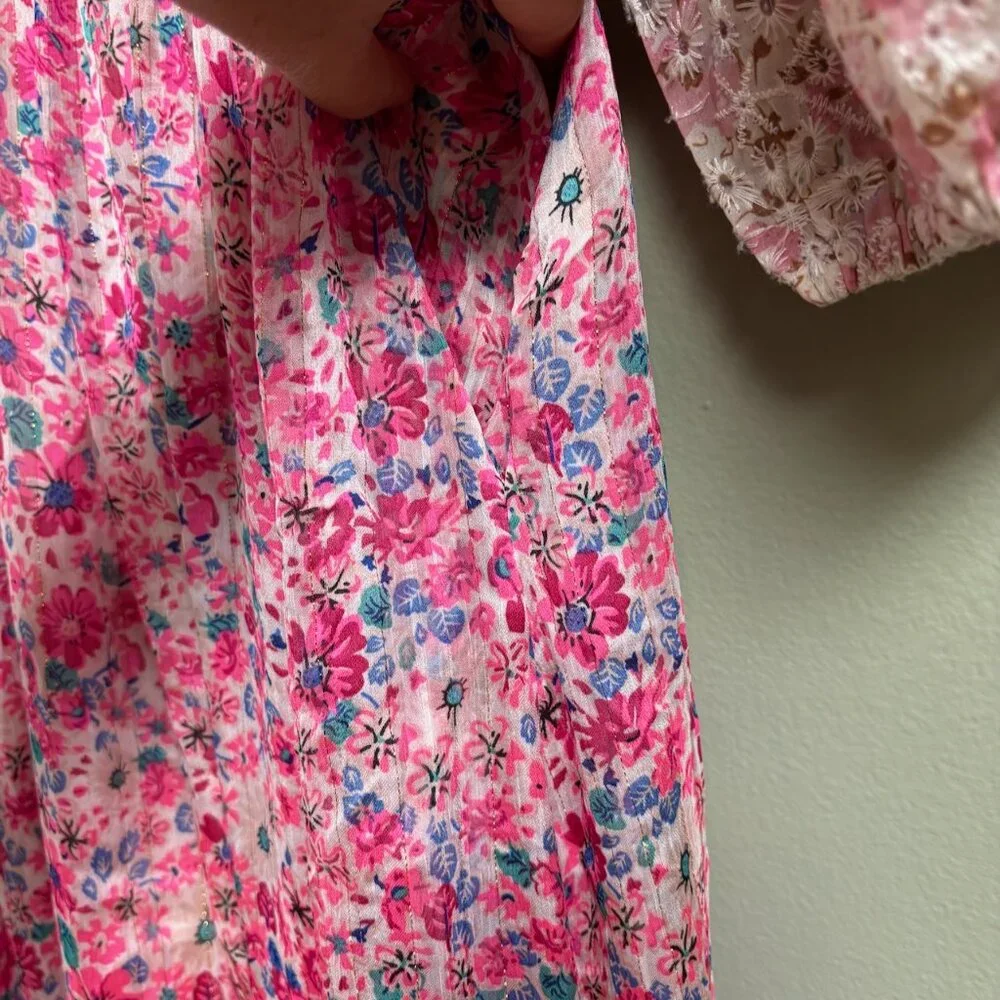 Melloday Floral Midi Dress Size L Fairy Festival Cottage‎ Prairie Asymmetric